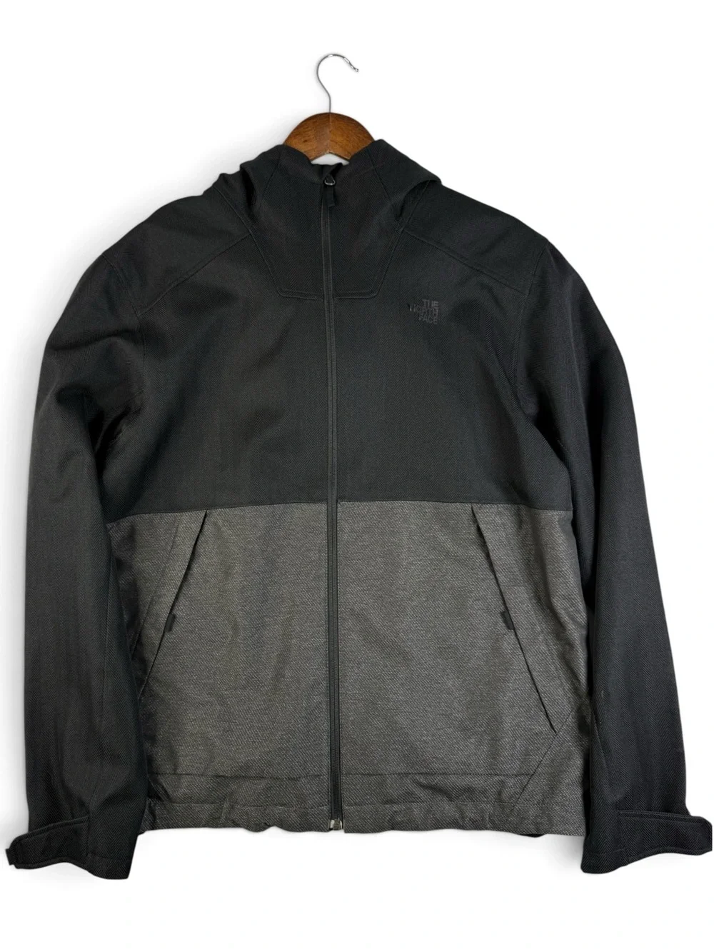 The North Face Herringbone Hooded Jacket Black Gray Fully Lined